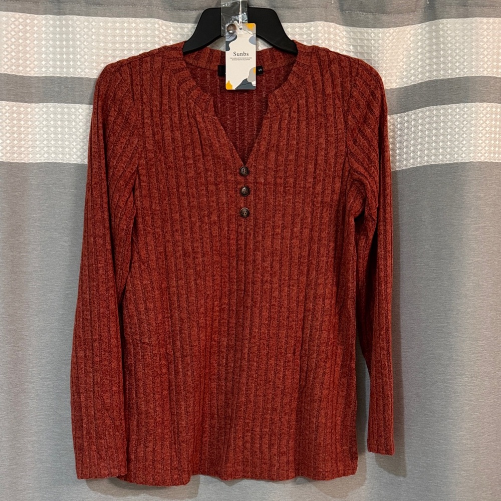 Sunbs Women's Rust Ribbed Long Sleeve Top